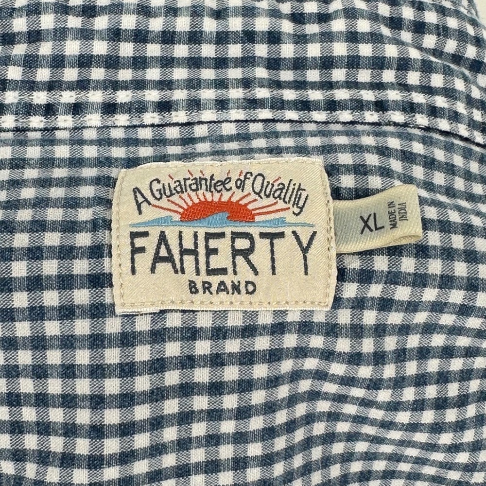 Faherty Distressed Mens Indigo Dyed Gingham Checked Button Down Shirt Size XL - Picture 5 of 7